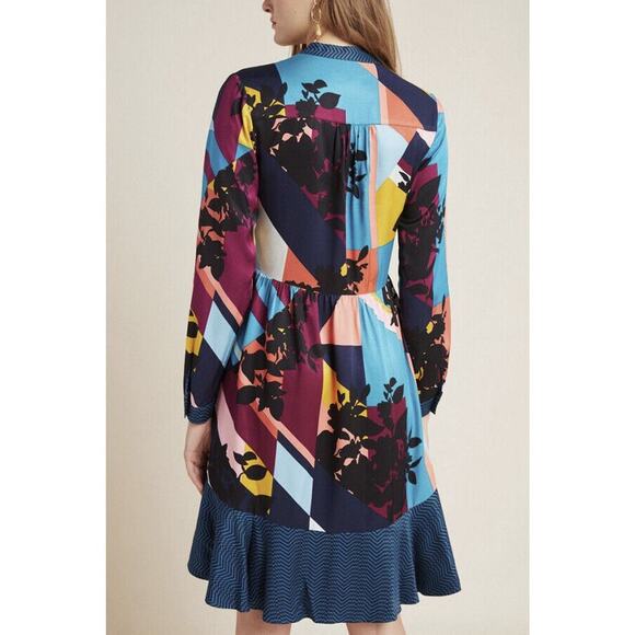 Anthropologie Maeve Gillian Abstract Shirtdress Blue Black Shirt Dress Size XS - Picture 8 of 14